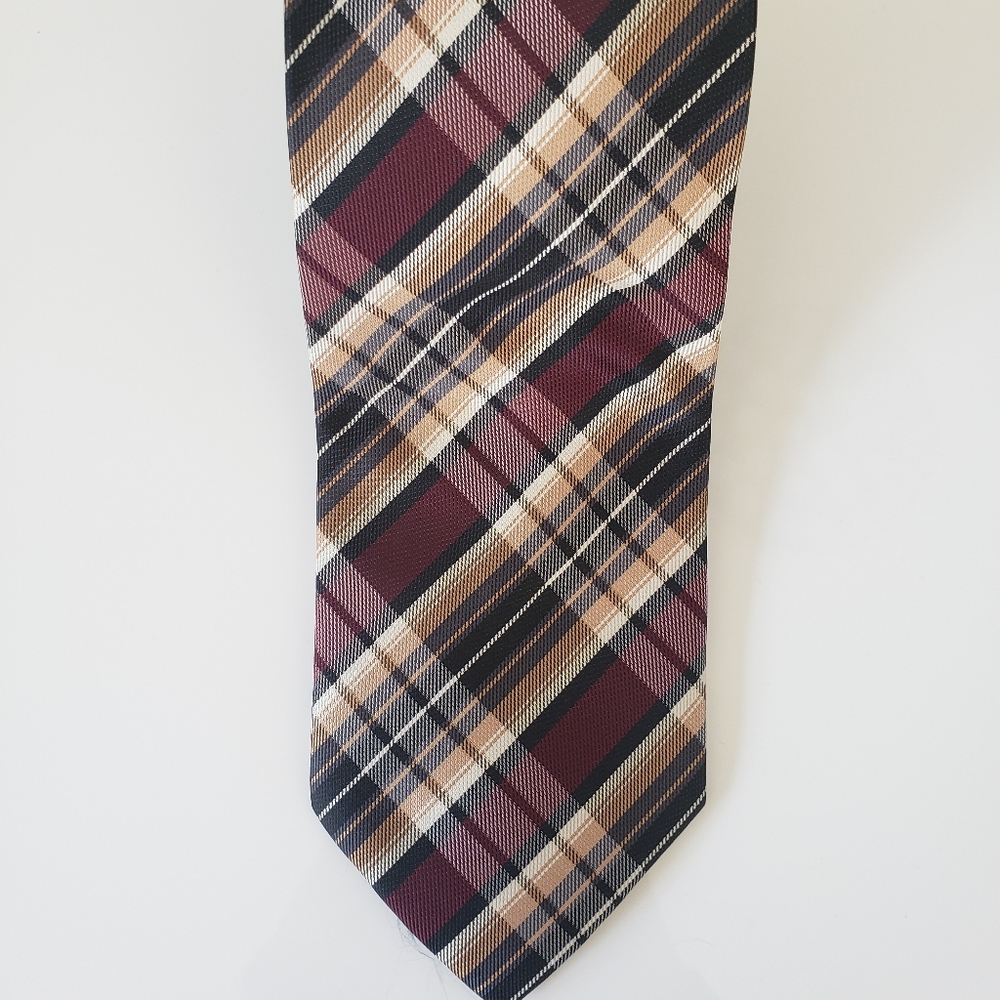 Men's Maroon and Gold Plaid Tie